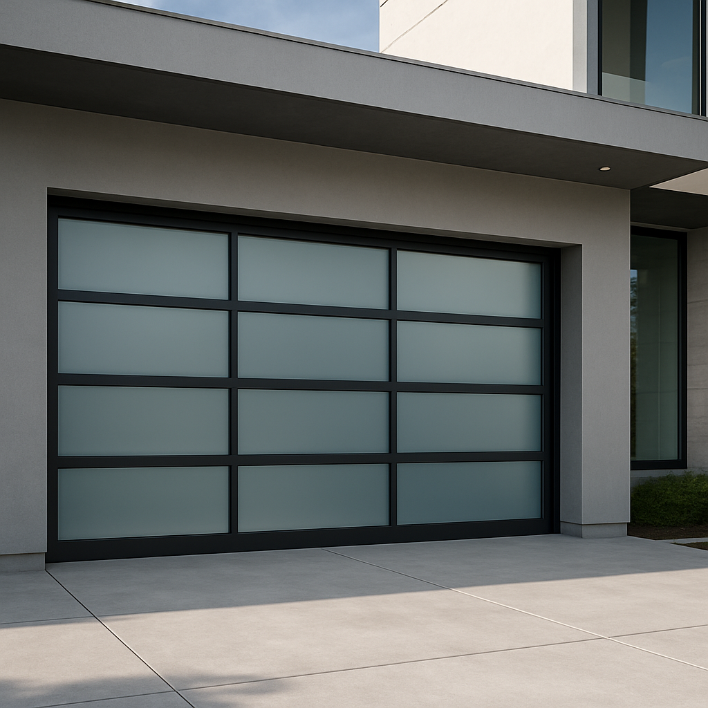 Modern full-view glass panel garage door